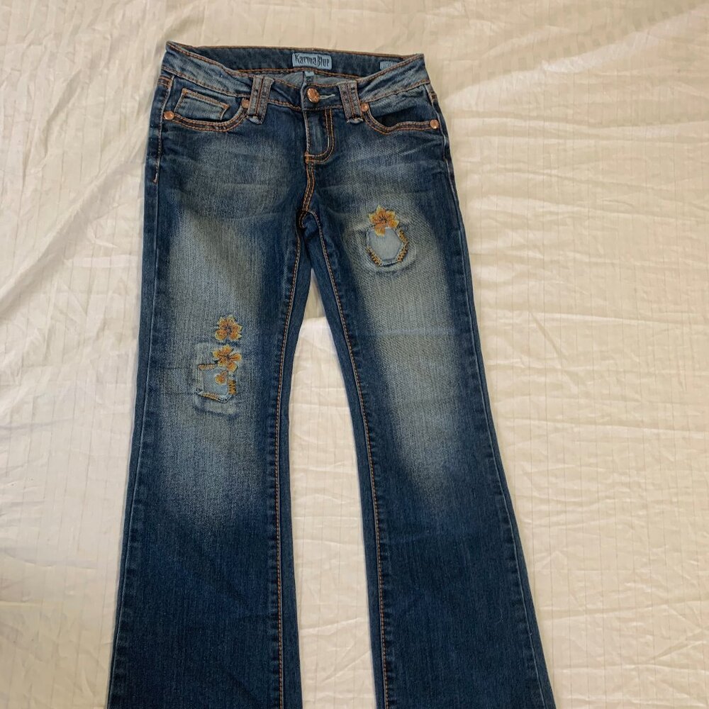 🦚 KARMA BLUE GIRLS ULTRA STRETCH JEANS SIZE 8 🦚